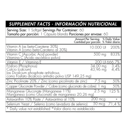 Astaxantina + Vitamina e y Zinc Bioxin 60 softgels Healthy America - Imagen 2